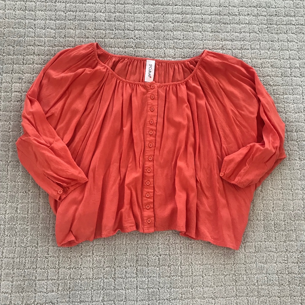 Orange Button Flowy Crop Top